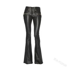 Funki Buys | Pants | Women's Faux Leather Pants Vintage Hip Gothic Pants, Leather Pants Women, Buckle Boots, Bell Bottom Pants, Flare Trousers, Flared Pants, Faux Leather Pants, Type Of Pants, Casual Trousers