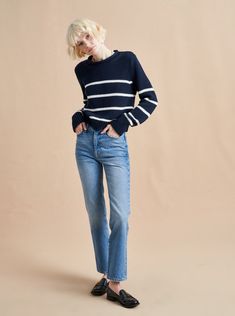 Mini Marina Sweater Stripe – La Ligne Cable Knit Cotton Cropped Sweater For Fall, Cotton Cable Knit Cropped Sweater For Fall, Fall Cropped Sweater In Chunky Knit Cotton, Casual Cotton Cropped Sweater With Chunky Knit, Casual Cotton Cropped Chunky Knit Sweater, Chunky Knit Cotton Cropped Sweater, Casual Chunky Knit Cropped Sweater, Casual Chunky Knit Cropped Cotton Sweater, Chic Cropped Cotton Sweater