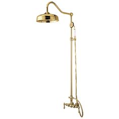 an antique brass shower head and hand shower faucet