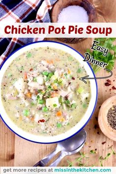 chicken pot pie soup recipe in a bowl