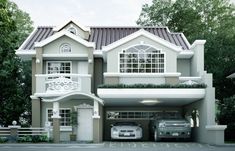 two cars parked in front of a house