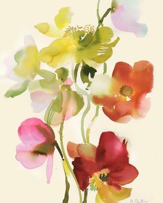 watercolor painting of colorful flowers on white background