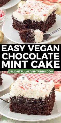 easy vegan chocolate mint cake on a white plate