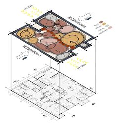 the floor plan for an office building with three floors and four different areas in it