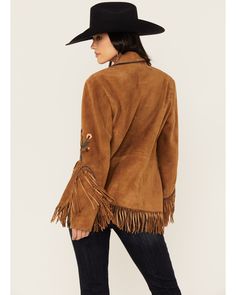 Double D Ranch Women's Free Country Fringe Jacket , Cognac Fringe Blazer, Double D Ranch, Fringe Jacket, Wrangler Jeans, Open Road, Lapel Collar, Outerwear Women, Ponchos, Hand Warmers