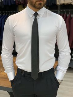 Color Code: White Shirt Material: 80% cotton, 20% poly Available Size: S-M-L-XL-XXL Machine Washable: No Fitting: Slim-Fit Package Include: Shirt Only Dry Clean Only Pin Collar Shirt, Gentle Man, White Shirt Men, Simple Outfit, Solid Color Shirt, Men's Wardrobe, Slim Fit Shirt, Collar Shirt, Formal Shirts