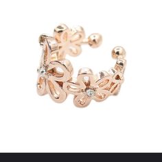 Beautiful Rose Gold Flower Ear Cuff. Shiny Stone In Each Flower. One Size Fits All By Expanding. Nwt Spring Wedding Rose Gold Flower Ring, Spring Rose Gold Flower Ring, Adjustable Flower Ring For Party, Flower Ear Cuffs, Ear Crawler Earrings, Clip Earring, Crown Flower, Crawlers Earrings, Rose Gold Flower