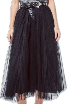 Q2 Black tulle midi skirt with elastic waist