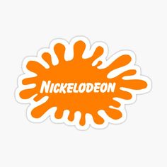 an orange sticker with the word nickelodeon written in white on it