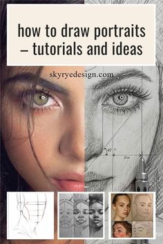 a woman's face with the words how to draw portraits and ideas on it