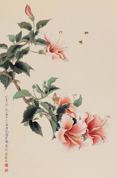 Hibiscus Flower Drawing, Japanese Drawing, Chinese Flowers, Eastern Art, Art Japonais