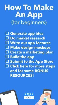 a hand holding a phone with the text how to make an app for beginners
