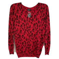 City Chic Women's Leopard Print Sweater (BB-40) NWT Style: Lust Leopard Retail $85 Size XS/14 Please see photos for measurements. Measurements are approximate. Long sleeve V-Neck Red & Black Leopard print with a light shimmer Banded hem 70% viscose/ 30% polyester Hand wash Smoke free environment Red Leopard Print Sweater, Leopard Print V-neck Blouse For Summer, Red Leopard Print, Leopard Print V-neck Tops For Night Out, Cheap Leopard Print V-neck Tops, Leopard Print Sweater, Black Leopard Print, Black Pullover, Print Sweater