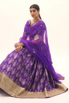 Shop for Sobariko Purple Banarasi Woven Floral Brocade Lehenga Set for Women Online at Aza Fashions Festive Brocade Pre-draped Saree With Zari Work, Brocade Dupatta For Reception In Traditional Drape, Banarasi Silk Dupatta With Zari Work For Reception, Diwali Anarkali Style Brocade Lehenga, Brocade Salwar Kameez For Reception Diwali, Diwali Anarkali Brocade Lehenga, Festive Brocade Pre-draped Saree With Dupatta, Festive Brocade Dupatta For Reception, Festive Brocade Pre-draped Saree For Diwali