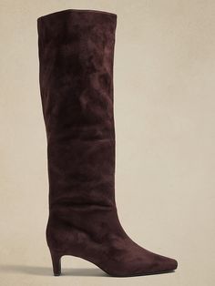 Vegan Tall Slouch Boot | Banana Republic Factory Brown Leather Boots Knee, Luxury Almond Toe Mid-calf Boots For Work, Fall 2024 Boots, Slouchy Boots Outfit, Tan Boots Outfit, Brown Fall Boots, Suede Boots Outfit, Brown Suede Shoes, 2024 Wishlist