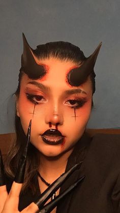 Devils Makeup Halloween, Hallowe’en Makeup, Halloween Devil Make Up, Devil Inspired Makeup, Black Devil Makeup Halloween, Succubus Makeup Halloween, Devil Makeup Simple, Scary Devil Makeup, Kids Devil Makeup