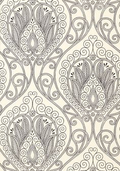 an intricately designed wallpaper with black and white swirls