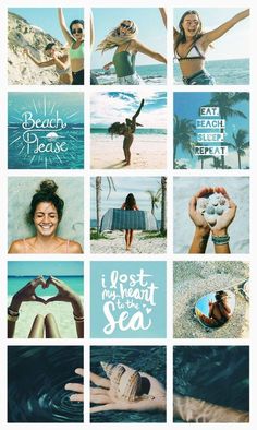 a collage of photos with the words beach please and images from different places around the world