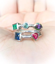 Family Birthstone Ring, Gem Stone Ring, 5 Stone Ring, Sister's Birthday, Family Ring, Mothers Ring, Mom Wedding Gift, Hand Fashion