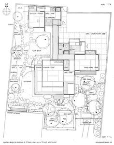 a drawing of a house plan with lots of furniture and accessories in it, including an outdoor