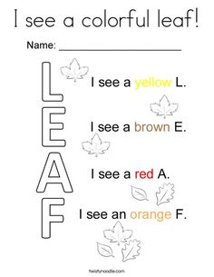 i see a colorful leaf coloring page with the words fall and leaves in different colors