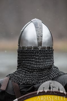 the back of a knight's helmet and chain mail