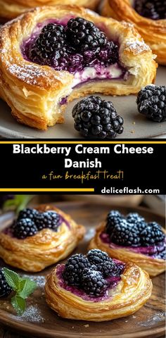 blackberry cream cheese danish with blueberries on top