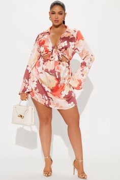 Available In Peach/combo. Satin Mini Dress Collar Neckline Long Bell Sleeves Tie Front Cut Out Elastic Waist Stretch Length = 33" Disclaimer: Print Placement Will Vary. 100% Polyester Imported | Summer Groove Mini Dress in Peach size XS by Fashion Nova Printed Pink Mini Dress For Brunch, Feminine Orange Mini Dress For The Beach, Feminine Orange Beach Mini Dress, Peach Floral Print Mini Dress For Vacation, Peach Floral Print Long Sleeve Dresses, Peach Long Sleeve Floral Print Dress, Apricot Mini Dress For Brunch, Apricot Mini Dress For Spring Brunch, Spring Apricot Mini Dress For Brunch