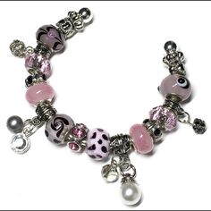 Bangel Charm Bracelet Handmade New Beautiful Handmade 17 European Beads And 2 Stoppers Bangle Bracelet. Pictures Don't Do It Justice. Colors: Pink, Silver, White, Black Pink Charm Bracelet With Silver Beads For Gift, Pink Charm Bracelet With Silver Beads, Ideal For Gifting, Pink Charm Bracelet With Silver Beads As A Gift, Pink Nickel-free Charm Bracelet, Pink Charm Bracelet For Jewelry Making With Spacer Beads, Elegant Pink Charm Bracelet Nickel-free, Bracelet Pictures, Bracelet Handmade, Dream Jewelry