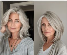 White Hair With Gray Lowlights, Grey Hair Eyebrow Color, Grey Hair Eyebrows, White Hair With Lowlights, Pretty Gray Hair, Grey Transition, Grey Hair Care, Blonde Layered Hair, Silver Haired Beauties