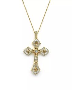 Bloomingdale's - Diamond Cross Pendant Necklace in 14K Yellow Gold, .50 ct. t.w. - 100% Exclusive Luxury Cross-shaped Diamond Cut Necklace, Yellow Gold Cubic Zirconia Cross Necklace, Luxury Crucifix Cross Necklace For Formal Occasions, Luxury Formal Cross Pendant Necklace, Yellow Gold Cubic Zirconia Cross Diamond Necklace, Luxury Cross Necklace With Diamond Accents, Yellow Gold Diamond Cross Pendant Necklace, Yellow Gold Cross Diamond Necklace With Cubic Zirconia, Elegant Cross Necklace With Diamond Accents In Cubic Zirconia