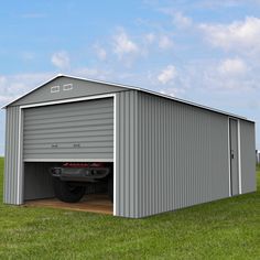 Duramax Garages Duramax 12ft x 26ft Imperial Metal Garage Light Gray / White Trim Metal Garage Buildings, Roll Up Door, Metal Shop Building, Metal Building Kits, Steel Carports, Metal Garage, Metal Garages, Shop Buildings, Roll Up Doors