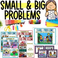 small and big problems in the classroom with posters, pens, pencils and markers