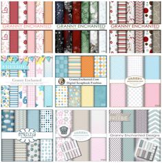 a large collection of different patterns and colors for scrapbooking or paper crafting