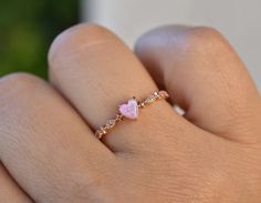 Promise Ring Inspiration, Dainty Pink Ring, Heart Opal Ring, Dainty Gold Promise Rings, Promise Rings Opal, Pink Ring Aesthetic, Pink Promise Rings, Promise Rings Aesthetic, Promise Rings Pink