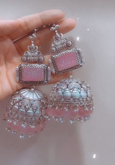 Indian Asthetics, Pink Jhumka, Desi Things, Stylish Jewelry Accessories, Pink Diamond Earrings, Jhumka Designs, Desi Aesthetics