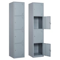 two metal lockers side by side with doors open