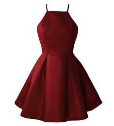 Burgundy Cute Short Halter Satin Short 2024 Wine Red for Sale Prom Dresses Halter Homecoming Dress, Prom Dresses Burgundy, Cute Dresses For Party, Dress Display, Satin Homecoming Dress, Prom Dresses 2018, Red Homecoming Dresses, Satin Short, Short Homecoming Dress