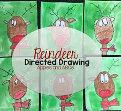 reindeer drawn on paper with the words reindeer directed drawing apples and aco's