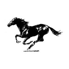 a black and white drawing of a running horse