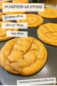 pumpkin muffins on a baking sheet with labels