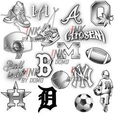 some different sports related items are shown in this graphic art file, and it's all