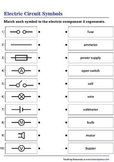 electrical circuit symbols are shown in this worksheet for students to learn how to read and