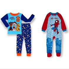 Comfy Paw Patrol & Spiderman Pjs Both New With Tags Size 2t Bright Colorful Prints Paw Patrol: 2 Piece With Elastic Waist Band, Snug Fit, 100% Cotton Knit Spiderman: One Piece Footed Sleeper With Full Front Zip, 100% Polyester Spiderman Pjs, Girls Pajamas, Kids Pajamas, Pajama Sets, Long Sleeve Pyjamas, Cotton Knit, Paw Patrol, Waist Band, Nickelodeon