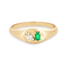 Stone and Strand 10K Yellow Gold Emerald Luxe Pinky Signet Diamond Ring Front Image Fine Jewelry Emerald Open Ring, Fine Jewelry Emerald Open Ring With Gemstone, Emerald Cut Three Stone Birthstone Ring, Fine Jewelry Green Signet Ring With Birthstone, Diamond Cluster Ring With May Birthstone, Heirloom Gemstone Cluster Ring For May Birthstone, Heirloom Cluster Ring With May Birthstone, Fine Jewelry Gemstone Signet Promise Ring, Emerald Birthstone Fine Jewelry Rings