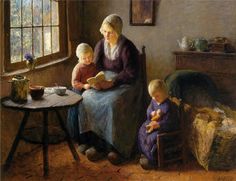 an old woman and two children sitting in a room