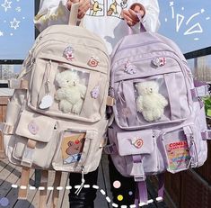 Backpack With Pins, Tas Bahu, Stickers Kawaii, Student Bag