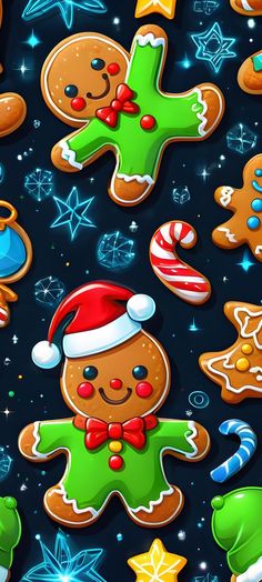 christmas cookies and gingerbreads on a black background