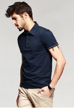 Gender: Men Tops Type: Polos Sleeve Length(cm): Short Material: Cotton Blends Style: Casual Pattern Type: Patchwork Type: Slim Color Style: Contrast Color Feature: Breathable Decoration: Button,Embroidery Blue Casual Polo Shirt, Blue Casual Collared Polo Shirt, Navy Slim Fit Casual Top, Navy Casual Slim Fit Top, Fitted Navy Casual T-shirt, Navy Fitted Casual T-shirt, Wfh Style, Polo Shirt Outfit, Button Embroidery