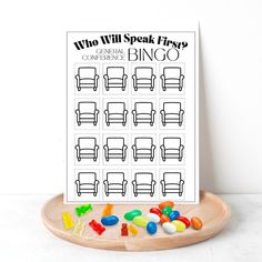 a printable game for children who will speak first? with chairs and gummy bears